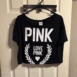 PINK Victoria's Secret Black Crop Tee with White Logo